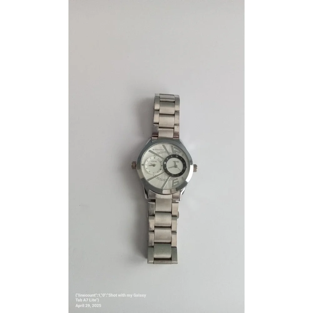 Giordano Dual Time Zone Watch‎ Silver Stainless Steel Band Fashion